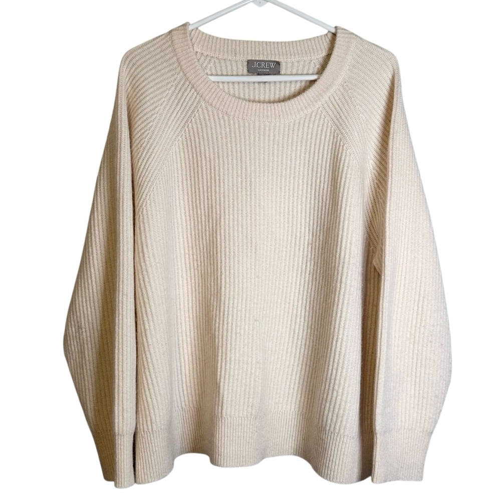 J. Crew Reimagined Ribbed Cashmere Oversized Crewneck Sweater Muslin XL BB402